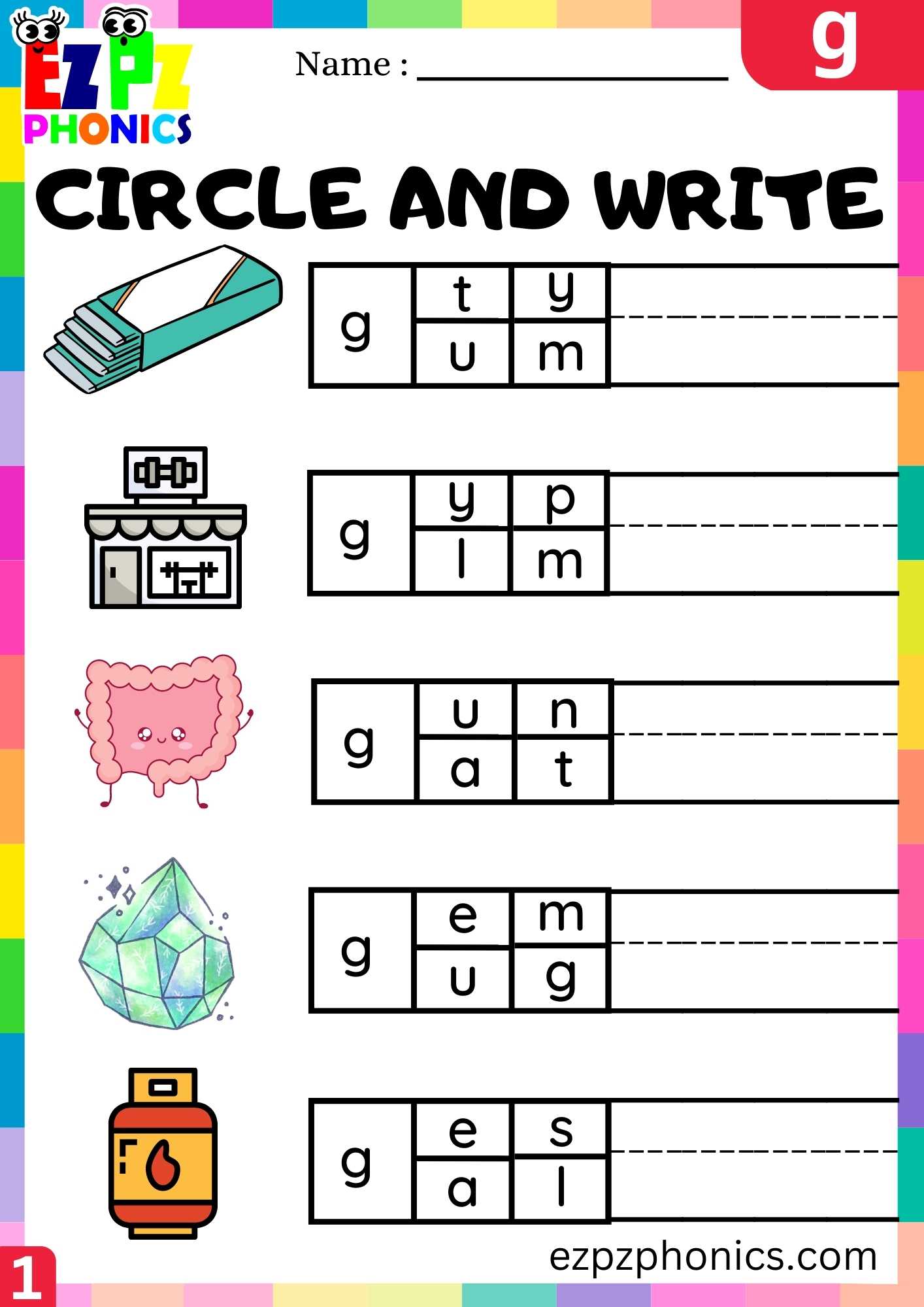 Letter G Circle And Write Beginning Sounds Worksheet